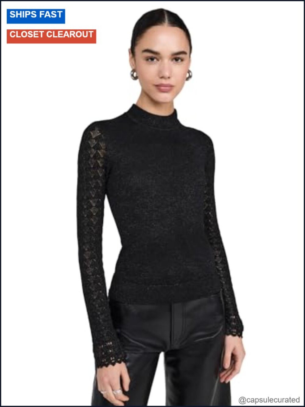 PAIGE Women's Stephanie Metallic Pointelle Long Sleeve Turtleneck Top